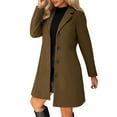 thumbnail image 1 of aohooy Pea Coat Womens Thicken Single Breasted Stand Collar Trench Coat Plus Size A-Line Long Sleeve Overcoat Brown,XL, 1 of 9