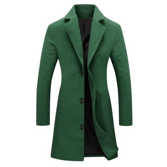 aohooy Pea Coat Womens Wool Blend Single Breasted Midi Overcoat Plus Size Notched Lapel Collar Trench Coats with Pockets Green,L