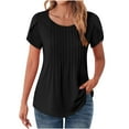 thumbnail image 1 of aohooy Petal Sleeve Tshirt for Women Summer Dressy Casual Crew Neck Shirts Solid Blouse Pleated Tunics to Wear with Leggings 2025 Black,L, 1 of 9