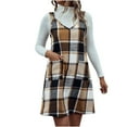 thumbnail image 1 of aohooy Plaid Overall Dress for Women Fall Winter V Neck Flannel Sleeveless Dresses Wide Strpas Pockets Pinafore Mini Skirts Beige,L, 1 of 6