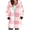 thumbnail image 1 of aohooy Plaid Plus Size Women Hoodies Oversized Sherpa Hooded Jackets Fuzzy Fleece Zip Up Winter Long Sleeve Coats with Pockets Pink,S, 1 of 6