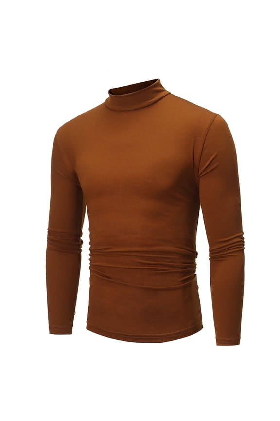 Plus Size 2022 Fall Fashion Tops Mock Turtleneck Dressy Slim Long Sleeves Men's Basic Shirt,Coffee,XXL