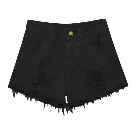 aohooy Plus Size Women Jean Shorts Summer Y2K Preppy Casual Raw Hem Going Out Ripped Denim Short Pants Black,XXL