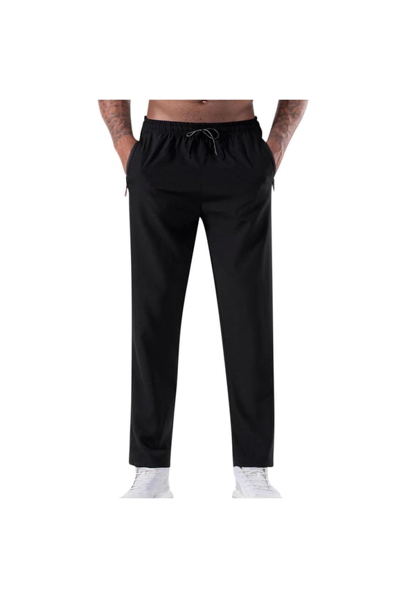 Quick Dry Pants for Men Loose Fit Athletic Pant Lightweight Trousers with Zipper Pockets and Elastic Drawstring Waist Black,XS
