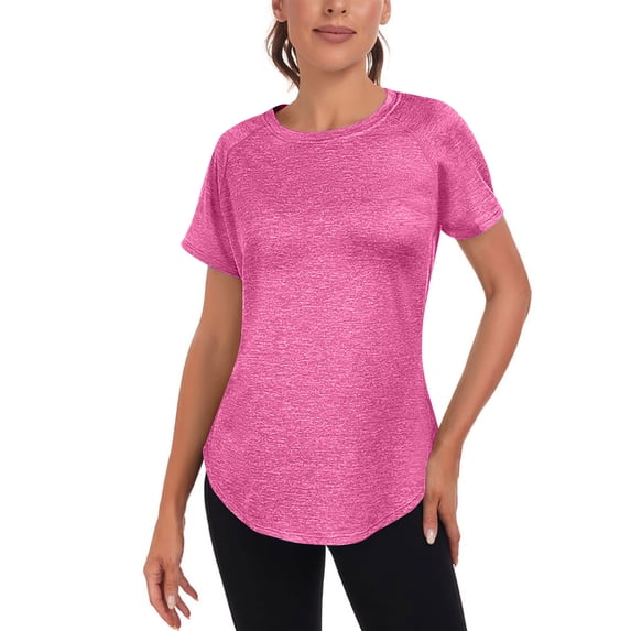 aohooy Quick Dry Travel Shirts Women Loose Fit Short Sleeve Dry-Fit Mesh Top Breathable Gym Athletic Running Exercise Tee Hot Pink,M