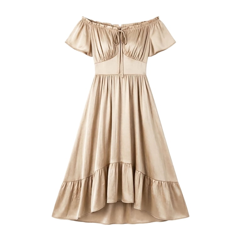 beige renaissance dress Aohooy for Women 2026 Dressy Boho Short Sleeve Off Shoulder Lace Up Flowy Tiered Peasant Dresses Beige,XXL, Women's, Size: 2XL shoulder dresses