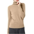 thumbnail image 1 of aohooy Rib Knit Sweater for Women - Warm Turtleneck Pullover Sweaters Long Sleeve Thermal Lightweight Top Khaki,XL, 1 of 5
