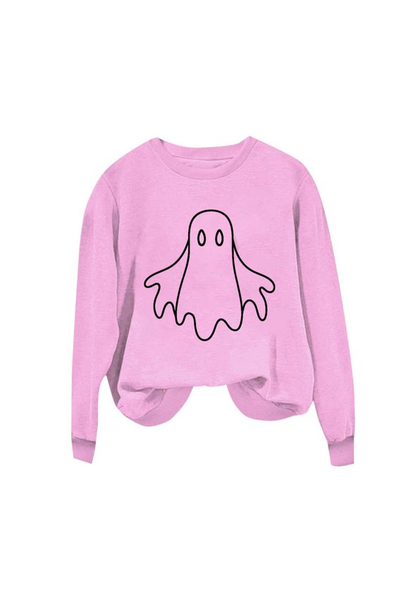 Shirts for Halloween Women Halloween Sweatshirts Cute Ghost Graphic Crewneck Sweatshirt Oversized Long Sleeve Pullover Tops 2025 Pink,XL