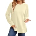 thumbnail image 1 of aohooy Side Split Tunic Sweatshirt for Women Drop Long Sleeve Sweatshirts Spring Ribbed Knit Casual Crewneck Pullover Tops Shirts Yellow,L, 1 of 6