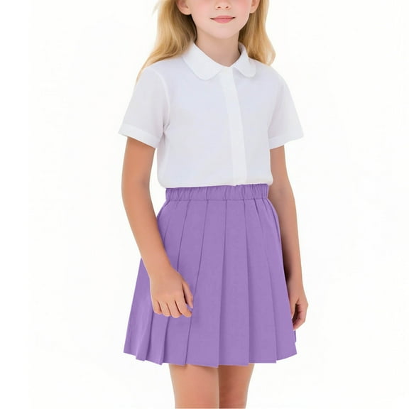aohooy Skirt with Shorts for Girls Back To School Pleated Scooter Mini Skirts Pull On Tennis Elastic Waist Uniform Skort Dress Purple,2-3Years