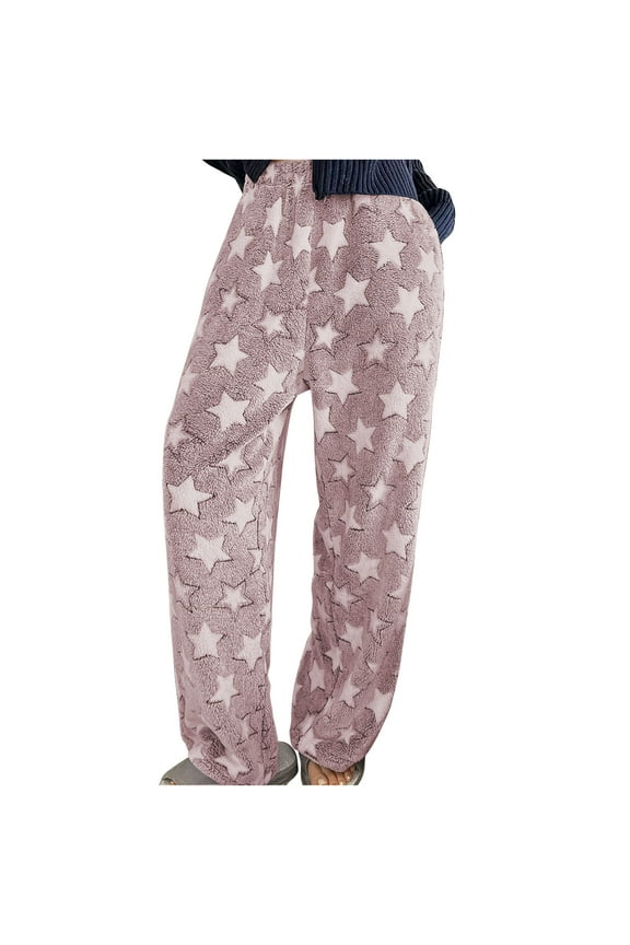 Soft Fleece Pants Women Star Graphic Fuzzy Warm Plus Size Pajama Pant Straight Leg Fluffy Pull On Loungewear Sweatpant Purple,XL