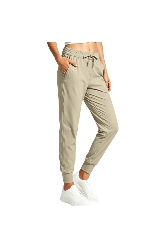 Stretch Active Quick Dry Pants for Women Summer Lightweight Elastic Waist Drawstring Athletic Running Hiking Workout Pant Beige,M