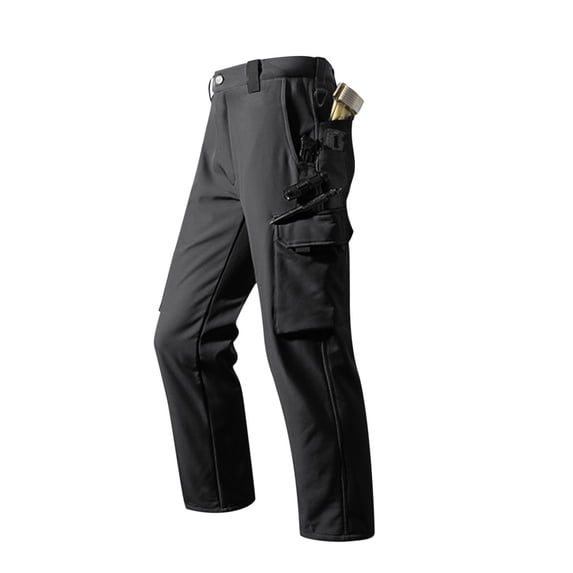 aohooy Stretch Mens Cargo Pants Functional Fleece Lined Workout Pant Waterproof Multi Pockets Elastic Waist Outdoor Trousers Black,XXXL