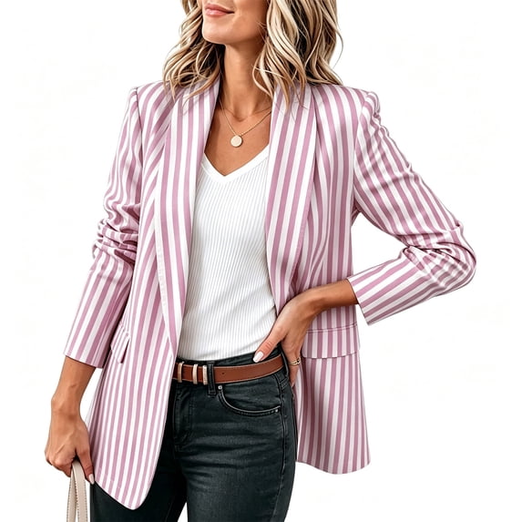 aohooy Summer Blazers for Women Lightweight Striped Suit Jacket Open Front Dressy Business Casual Work Office Blazer Jackets 2026 Pink,L