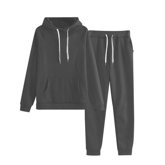 aohooy Sweat Pant and Hoodie Set for Women Hoodie Sweatsuit 2025 Solid Baggy Spring Workout Sets Sweatshirts & Jogger Sweatpants Track Suits Dark Gray,XL