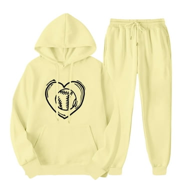 aohooy Sweat Pant and Hoodie Set Women,Jogger Sets for Women 2 Piece Set Trendy Heart Printed Two Piece Hooded Sweatshirt and Drawstring Sweatpants Sets 2024 Yellow,XL