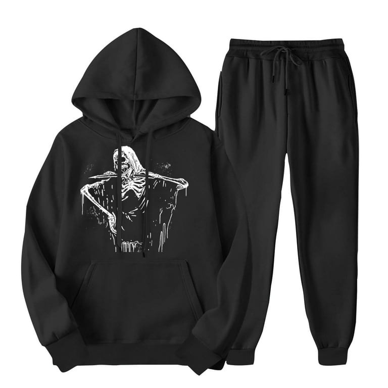 aohooy Sweat Suit for Women 2 Piece Set Hoodie 2 Pc Sweatsuit Set for Women Halloween Ghosts Cute Graphic Hoodie Sweatshirt Matching Sweatpants Tracksuit Lounge Set Black L Walmart