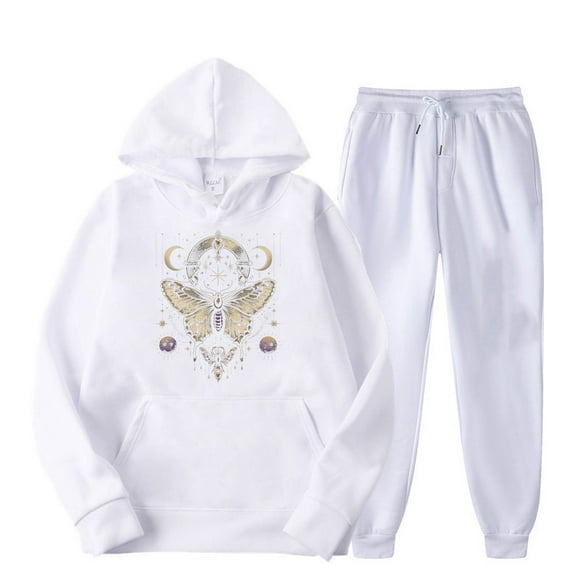 aohooy Sweatpants and Hoodie Set for Women,2 Pc Sweatsuit Set for Women Cute Butterfly Printed Oversized Pullover Hoodie Sweatshirt Matching Sweatpants Tracksuit 2024 White,XL