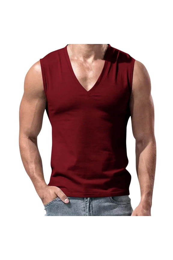 Tank Top Compression Men Sleeveless V Neck Breathable Athletic Undershirt Tops Tactical Muscle Casual Vests Wine,S