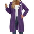 thumbnail image 1 of aohooy Thick Zip Up Hoodie Women Drawstring Long Sleeve Tunic Sweatshirts Fall Winter Oversized Solid Outwear Long Hoodies Jacket Coat with Pocket Purple,M, 1 of 8