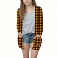 thumbnail image 1 of aohooy Toddler Girl Dress Cardigan Plaid Lightweight Open Front Cardigans Shawl Collar Long Sleeve Oversized Outerwear Sweater with Pockets Yellow,120, 1 of 6