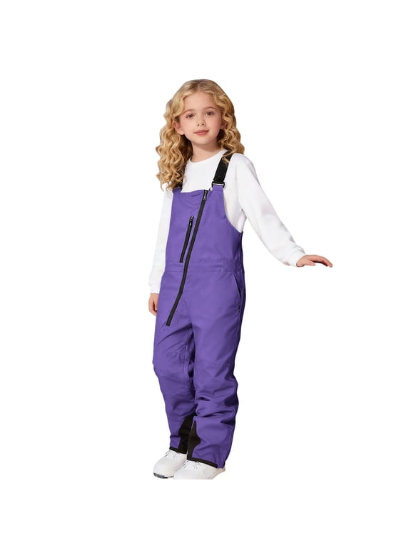 Toddler Girl Snow Bibs Waterproof Insulated Ski Pants Adjustable Strap Skiboard Overalls Lightweight Winter Skisuit Purple,6 Years