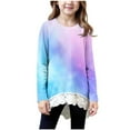 thumbnail image 1 of aohooy Toddler Shirts Girls Tie Dye Long Sleeve Crewneck Tunic Lace Trim Hem Trendy Blouses Cute Fall Pullover Loose Soft Tops Blue,4-5Years, 1 of 6
