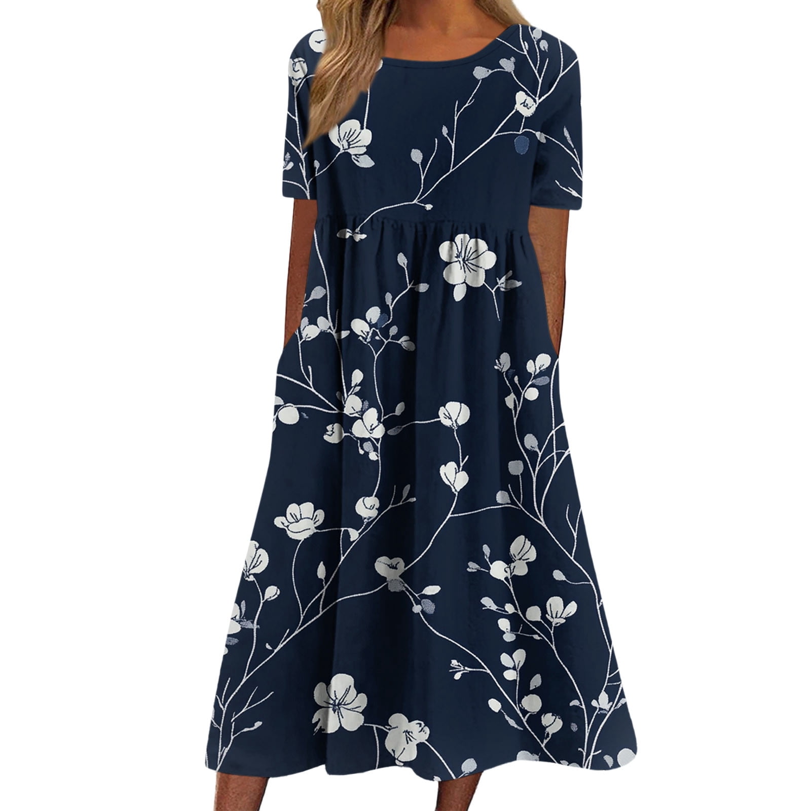 Aohooy Tshirt Dress For Women 2026 Casual Pleated Zip Summer Midi Dress aohooy-tshirt-dress-for-women-2026-casual-pleated-zip-summer-midi-dress