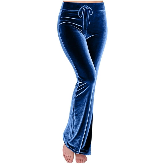 aohooy Velvet Leggings for Women High Waist - Dressy Casual Wide Leg Yoga Pants Lounge Bootcut Stretchy Palazzo Trousers Blue,S