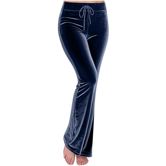 aohooy Velvet Leggings for Women Tummy Control - Dressy Casual Wide Leg Yoga Pants Lounge Bootcut Stretchy High Waisted Palazzo Trousers Navy,XXXL