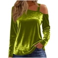 thumbnail image 1 of aohooy Velvet Tops Women Dressy Off The Shoulder Long Sleeve Blouses for Party Pullover Casual Elegant Shirts Mint Green,M, 1 of 8