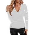 thumbnail image 1 of aohooy Vintage Velvet Tops Women Cross V Neck Sequin Splicing Top Party Shirt Peplum Evening Clubwear Blouses White,M, 1 of 8