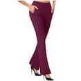 thumbnail image 1 of aohooy Warm Office Pants for Women Wide Leg High Waisted Solid Pull-On Pant Stretchy Bootcut Workout Lightweight Trendy Trousers Wine,S, 1 of 5