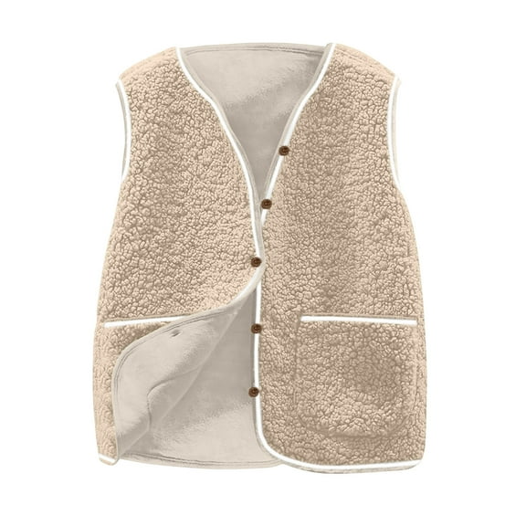 aohooy Warm Vests for Women Plus Size Faux Shearling Button Sherpa Vest Winter Fleece Sleeveless Teddy Coat Gilet with Pockets White,XXXL