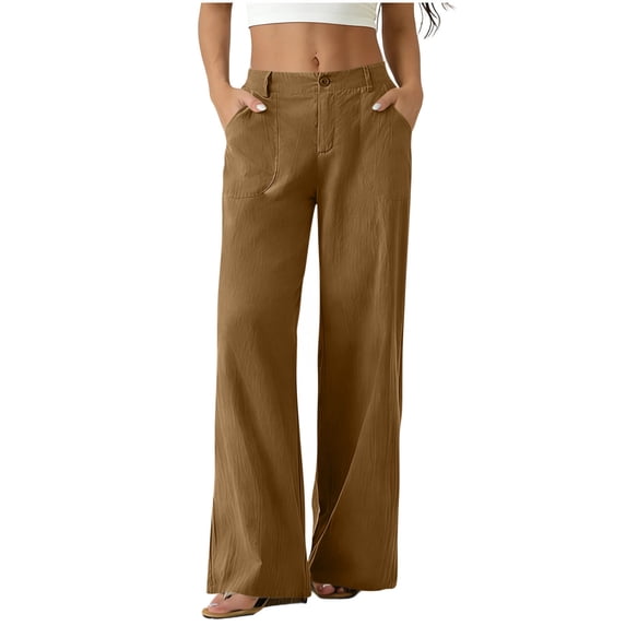 aohooy Wide Leg High Waist Pants Women Summer Casual Button Up Palazzo Work Pant Beach Vacation Comfort Trousers with Pockets Coffee,XXL