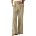 thumbnail image 1 of aohooy Wide Leg High Waist Pants for Women Summer Casual Button Up Palazzo Work Pant Beach Vacation Comfort Trousers with Pockets Beige,S, 1 of 8