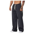 thumbnail image 1 of aohooy Wide Legged Pants Men Loose Workout Linen Pant for Beach Elastic Drawstring Waist Casual Side Stripe Activewear Vacation Trousers Gray,XXL, 1 of 5
