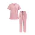 thumbnail image 1 of aohooy Winter Scrubs for Women Set 2026 Unisex Jogger Nursing Uniform Stretchy V-Neck Top & Drawstring Cargo Pants with Multi Pocket Pink,XS, 1 of 9