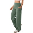 thumbnail image 1 of aohooy Woman Work Pants Wide Straight Leg High Waisted Workout Sweatpant Tummy Control Stretchy Bootcut Solid Pull On Pant Green,M, 1 of 7