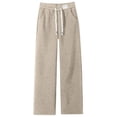 thumbnail image 1 of aohooy Womans Dressy Pants Drawstring Waistband Sherpa Lined Warm Sweatpant Wide Leg Winter Athletic Fleece Pant with Pocket Khaki,XL, 1 of 7