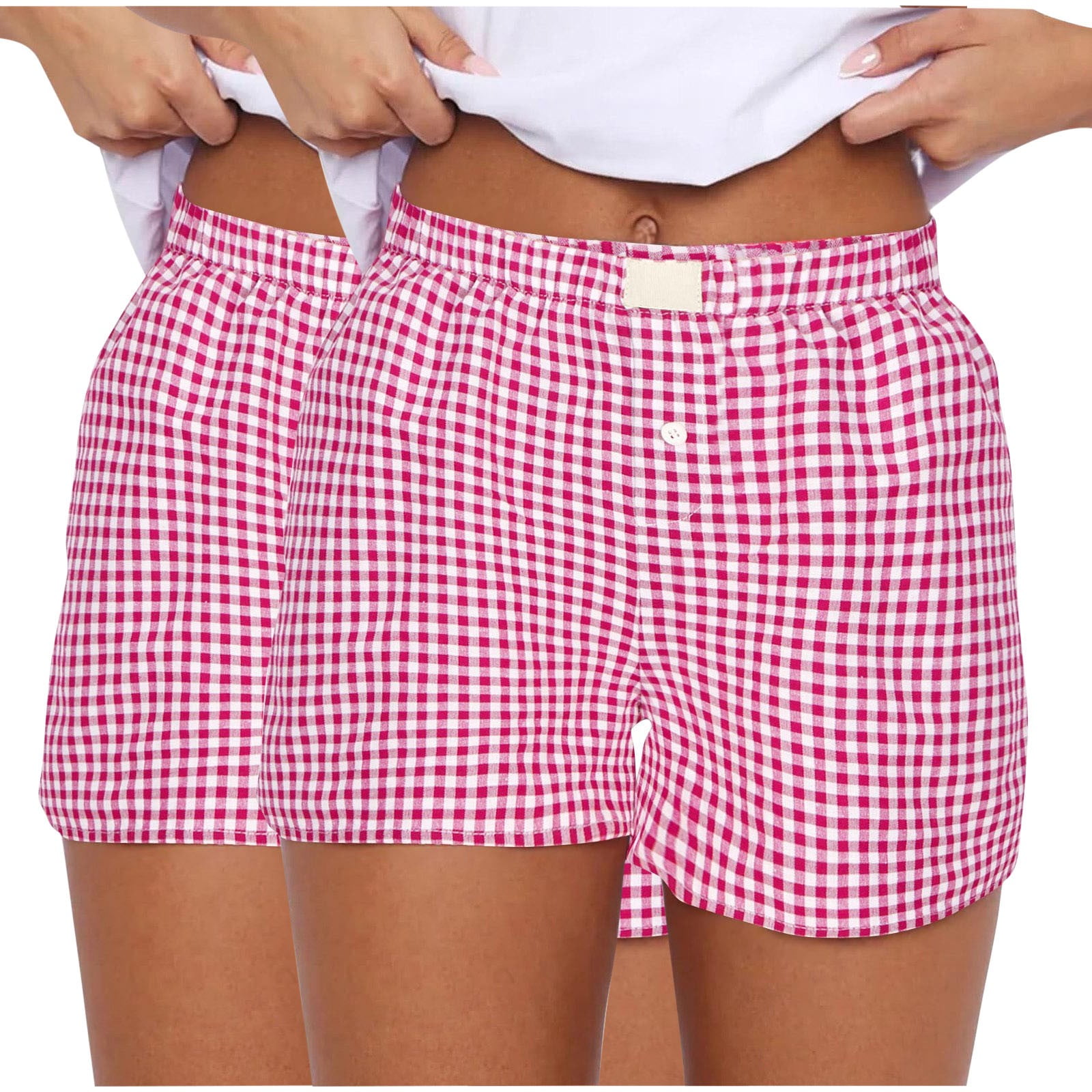 aohooy Women Exercise Shorts 2 Piece Y2k Cute Plaid Boxer Shorts Button ...
