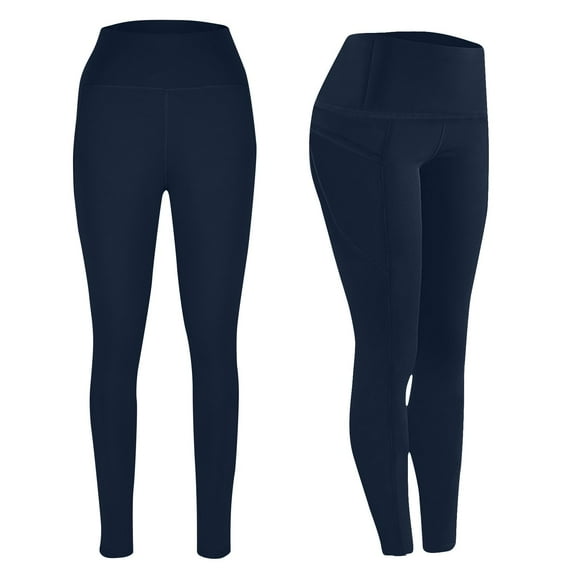 aohooy Women Fleece Lined Yoga Leggings Pants Warm High Waisted Tummy Control Non See Through Pant with Pockets Workout Gym Running Tights Blue,S