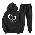 thumbnail image 1 of aohooy Women Hoodies Set,Jogger Sets for Women 2 Piece Set Trendy Heart Printed Two Piece Hooded Sweatshirt and Drawstring Sweatpants Sets 2024 Black,S, 1 of 7