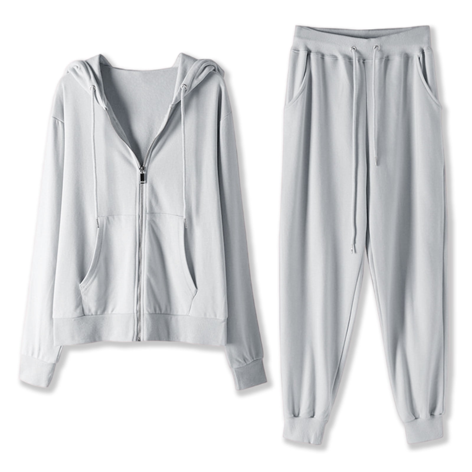 Tracksuit Drawstring aohooy Women's 2 Piece Tracksuit Outfits Long Sleeve Zip Up Sweatshirt ...