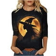 thumbnail image 1 of aohooy Women's 3/4 Sleeve Halloween Shirts Crewneck Shirts Funny Pumpkin Witch Ghost Bats Graphic Blouses T-Shirt Multicolor,M, 1 of 4
