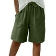 thumbnail image 1 of aohooy Women's Bermuda Shorts Knee Length Casual Cotton Linen Elastic Waist Drawstring Shorts Loose Wide Leg Early Spring Beach Short Pants with Pockets Green,XXL, 1 of 9