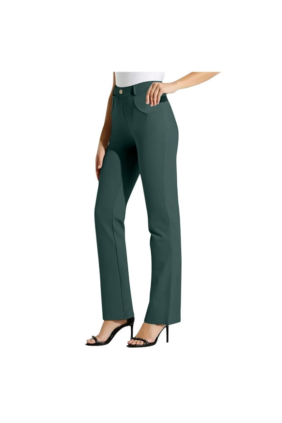 Women's Bootcut Yoga Pants Wide Leg High Waisted Stretch Dress Pant Work Office Business Casual Button Slacks with Pockets Army Green,M