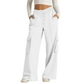 thumbnail image 1 of aohooy Women's Cargo Sweat Pants Baggy Drawstring Elastic High Waisted Jogger Loose Comfy Athletic Trousers with Multi Pockets White,M, 1 of 8