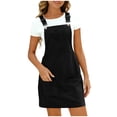 thumbnail image 1 of aohooy Women's Corduroy Overall Dress Dressy Sleeveless A Line Cute Jumper Pinafore Wide Strap Pockets Mini Dress Skirt Black,S, 1 of 7