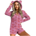 thumbnail image 1 of aohooy Women's Fleece Onesie Pattern Winter Sherpa Plush Shorts Pajamas Hooded Ears Fuzzy Zip Up Sleepwear Long Sleeve Jumpsuit Hot Pink,L, 1 of 5